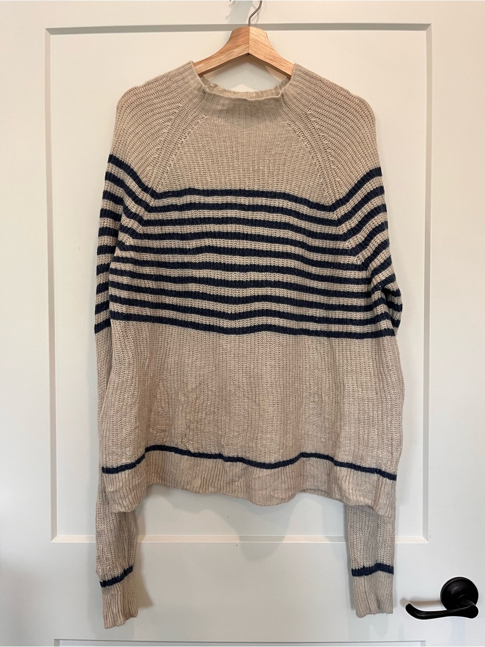 Wyeth cashmere wool blend striped fisherman preppy funnel neck sweater sz L